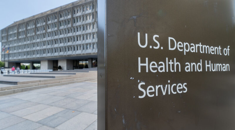 A photo of the sign in front of the Department of Health and Human Services' headquarters in Washington.