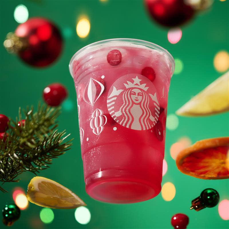 There are freeze-dried cranberries in Cran-Merry Orange Refresher.